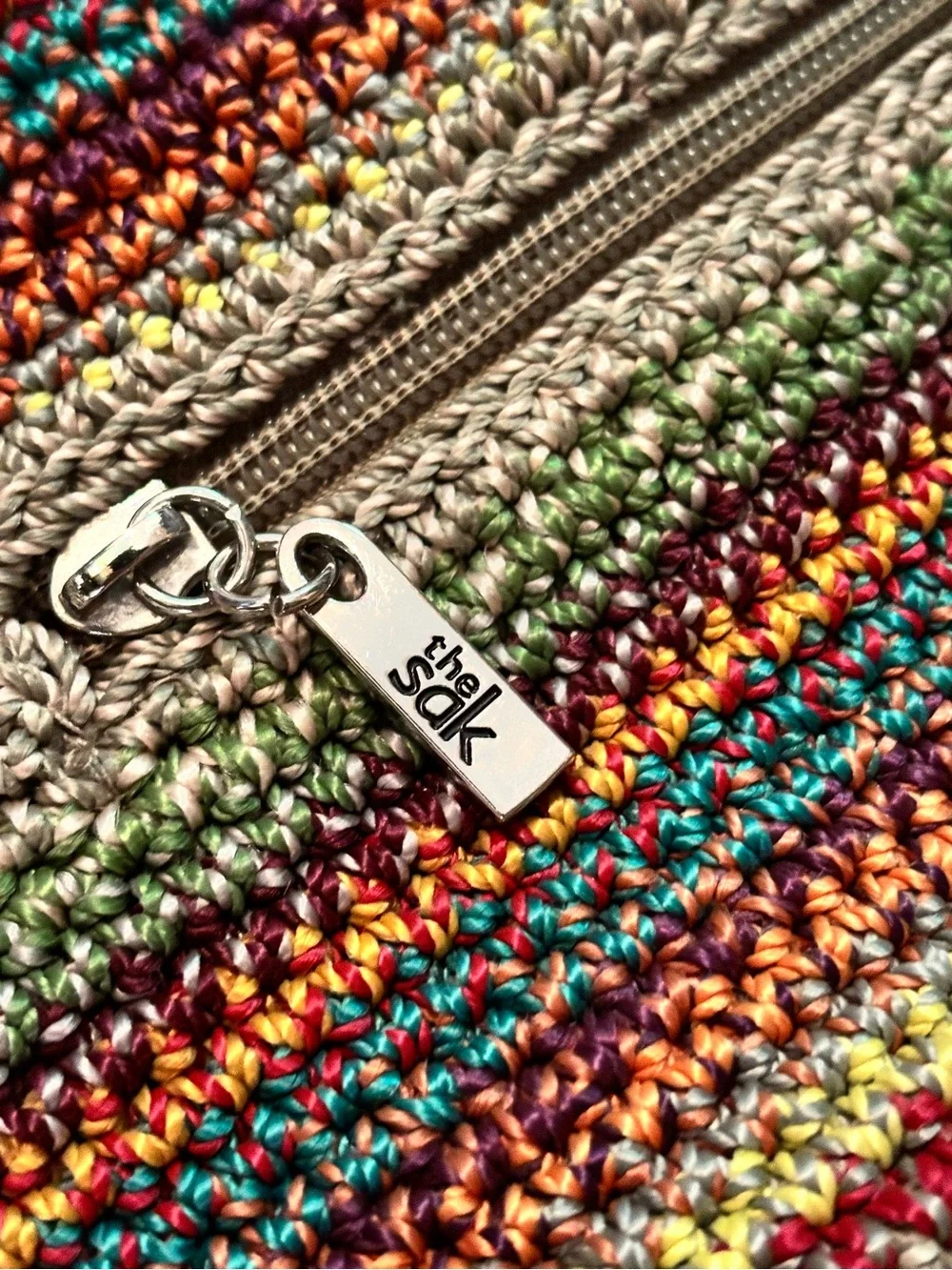 The Sak Multicolor Crochet Tote with Red Trim